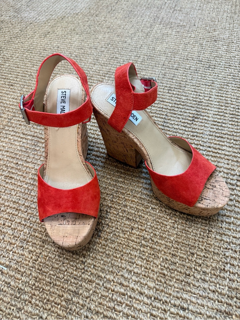 Steve Madden Red Suede Cork Wedge Sandals